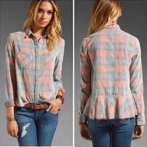 {Free People} "Clarissa" Corduroy Plaid Button Down Shirt